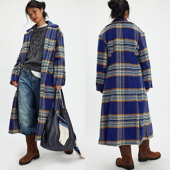 Free People Jackets & Blazers - NWT Free People Micah Herringbone Plaid Long Coat
